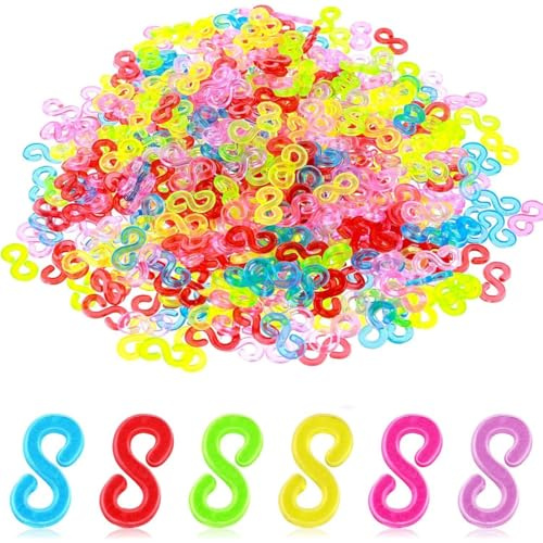 500 Stück Loom Bänder Verschlüsse S Clips Bunte Loombänder Zubehör Plastik Bunt Anschluss S-Clips DIY Rubber Band Schmuck Zubehör Für Den Anschluss Von Band Armbänder Erwachsene Kinder