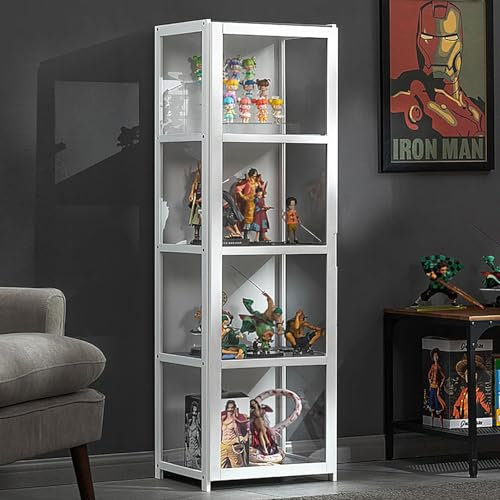 Pounjsd Estanteria Cristal Expositor, libreria con Puertas, Muebles de Salon,Vitrina expositora Colecciones, Vitrina para Figuras Coleccionables Perfumes,fácil de Instalar 130×42×33cm-4F