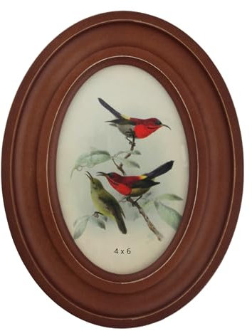 Bellglee Ovaler Holz-Bilderrahmen mit Glas, klassischer ovaler Holzrahmen für Wand und Tisch, Retro-Heimdekor, 10 x 15 cm