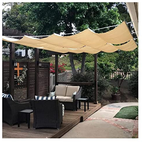 Pergola Roof Canopy Kit with Retractable Breathable Cover for Gazebo Deck Slide Wire Wave Sun Shade Sail Outdoor Patio Replacement Awnings (Beige 1mx10m)