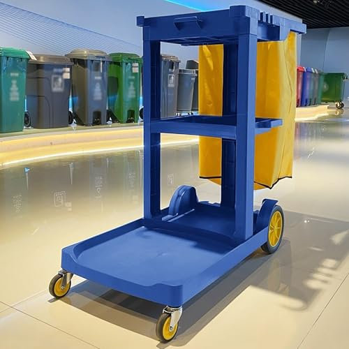 Janitor-Housekeeping Cart on Wheels Commercial Cleaning Cart Janitorial Cart Heavy Duty Cleaning Utility Service Cart for Catering Mall Hotel Office,Blue