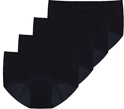 Culotte Post Accouchement 4 pièces sous-vêtements étanches Taille Haute pour Femmes Culotte Grande Taille Culotte menstruelle Pantalon physiologique Cycliste Femme Sport Pantalon Femme (Black, XL)