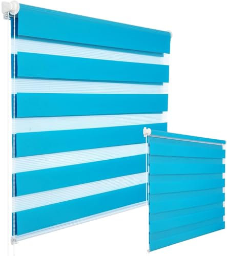 WOLTU 2 Stück Doppelrollo Klemmfix ohne Bohren Duo Rollo Klemmrollo für Fenster mit Klemmträger, Fensterrollo Lichtdurchlässig & Verdunkelnd Wandmontage, Türkis, 80x150 cm (Stoffbreite 76 cm)