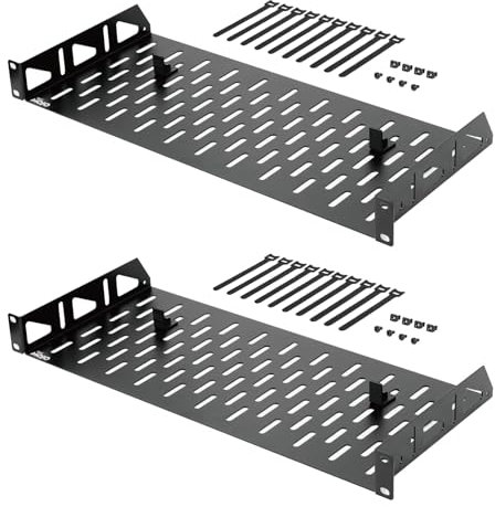 Tecmojo 1U Rack Shelf,19 inch Rack Shelf 8 inch Depth,Rack Mount Shelf with Anti-Slip Stops,Server Rack Shelf and Network Shelf for 19 in Equipments, 55lbs Capacity of Vented 1U Shelf,No Lip(2 Pack)