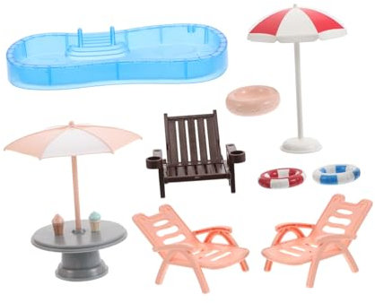 VANZACK Puppen Schwimmset mit Pool und Strandstuhl Miniaturen Schwimmbad für Junge Mädchen DIY-minimöbel Tragbar für Reisen und Aufbewahrung