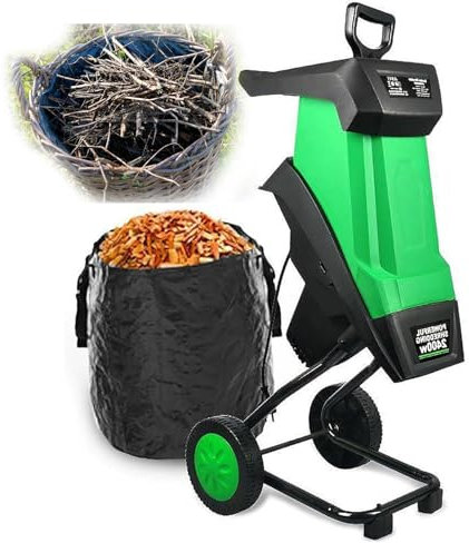 Biotrituratore elettrico da giardino, cippatore e trituratore di foglie con sacco di raccolta da 50 litri, capacità di taglio massima di 40 mm, cavo di alimentazione da 20 m