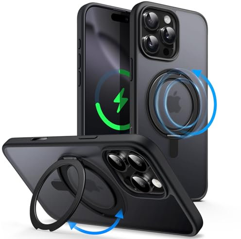 JETech 360 Degree Rotatable Ring Case for iPhone 16 Pro 6.3-Inch with Camera Control Button, Compatible with MagSafe, Slim Shockproof Phone Cover with Stand & Ring Holder (Black Titanium)