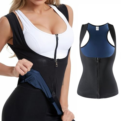BNOYONERAS Saunaweste zum Abnehmen Damen Saunaanzüge Neopren Sauna Weste Heizung Burning Fat Sweat Tank Sauna Effekt Anzug Taille Trainer Weste für Fitness, Bodyshaper (Blau, L)