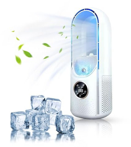 2025 Bladeless Fan - Portable & Silent Personal Fan with 6 Speed Settings & LED Display - Desktop Air Circulator for Home, Office, Bedroom white