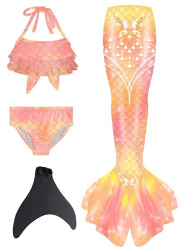 Beichwtd 𝙈eerjung𝙛rauen𝙛losse Mädchen Mit Bikini Set schwimm𝙛lossen Kinder 𝙈eerjung𝙛rau 𝙈eerjung𝙛rauen Badeanzug 𝙈ono𝙛losse Bikinis Badekleid Badebekleidung Für 4-13 Jahre, Orange 128
