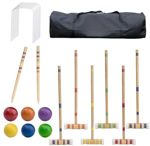 Vibhgtf Kit de croquet pour adultes - Jeu de croquet - 6 jeux pour famille - Activités de plein air portables - Kit de sport en bois pour pelouse, arrière-cour, parc