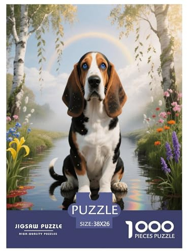 1000 Piece Basset Hound Jigsaw Puzzles for Adults Kids Challenging Game Educational Toy Decoration Dog Stream Jigsaws Gifts 38x26cm/1000pcs
