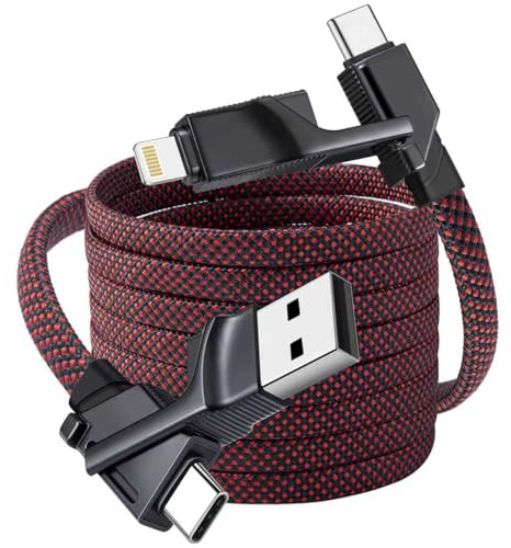 4 en 1 Chargeur Multi Embout,2P 240W Cable Chargeur Rapide iPhone [1.8M] | Nylon Chargeur USB Multiple avec USB C/USB A vers USB C/Lightning pour iPhone 17/16/15/14/13/12/11,Galaxy S24/S23,Carplay