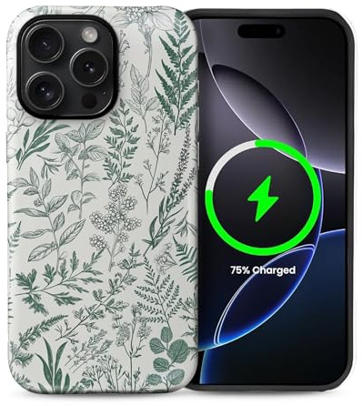 artslion Magnetic for iPhone 16 Pro Case – Cute Green Flowers Patterned Design Girls & Women Shockproof Protective Case Compatible with Magsafe