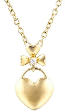 Grewod Donna Collana Oro Giallo 18k Lucchetto a Cuore con Diamante Rotondo Collana con Ciondolo Gioielli Catena 45cm