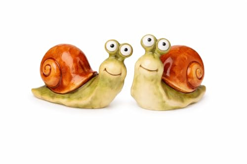 Logbuch-Verlag 2er Set Keramik-Schnecken grün-braun – lustige Frühlingsdeko Figuren 12 cm hoch – Garten- und Tierdeko zum Hinstellen – Schnecke Dekofigur