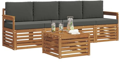 vidaXL Sofagarnituren 5 pcs Natur und Anthrazit Massivholz Akazie, Moderne, langlebige Garten-Sofagarnitur, sectionale Möbel für Patio, Terrasse, entspannte Sitzgelegenheit