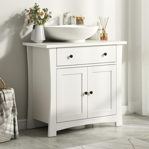 Gyfimoie Waschbeckenunterschrank, Badezimmerschrank mit Schubladen, Badezimmer Unterschrank mit 2 Türen, Badschrank 60 x 30 x 60 cm, Waschbeckenunterschrank mit Füßen