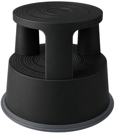 Tabouret Roulant en Plastique - Marchepied “Pied d’éléphant” avec roulettes, Escabeau antidérapant (Noir)