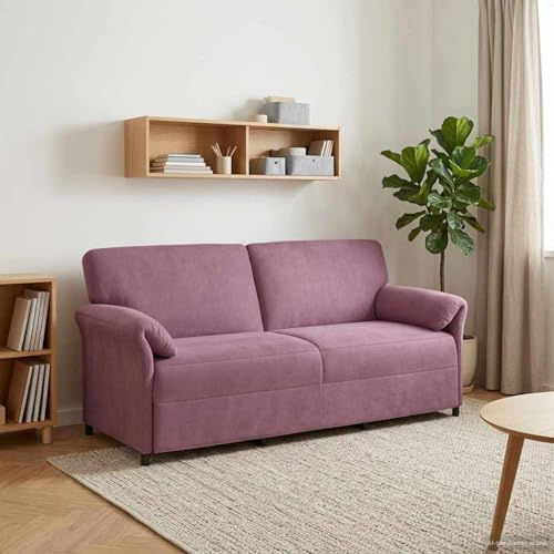 sephironlbb Divano a 3 posti in velluto viola con robusto telaio in metallo, 198 x 83 x 95 cm, comodo set imbottito per soggiorno, salotto e camera degli ospiti, mobile da divano durevole con