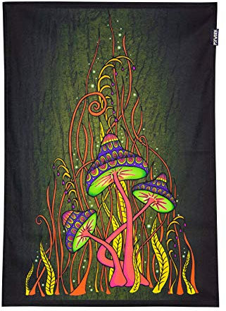 PSYWORK Schwarzlicht Stoffposter Neon | Magic Mushroom Pink | 0,5 x 0,7m | UV-aktiv | fluoreszierend | Wandbehang Stoffbanner Poster Wandbild Kunstdruck Dekobild Dekoration Wandteppich