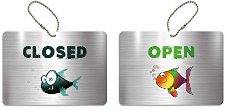 KaiserstuhlCard Magnete Türschild Open Closed Geschlossen Geöffnet 14,8 cm x 10,5 cm Schild Anhänger Wendeschild Fish Fisch Symbol