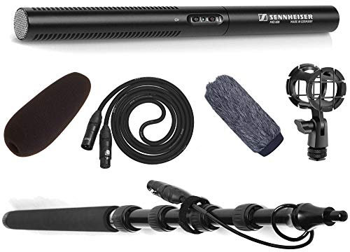 Sennheiser MKE 600 Video, Cinema and Broadcasting Shotgun Microphone Complete Kit with LyxPro Boompole, Shockmount, Windscreen Bundle