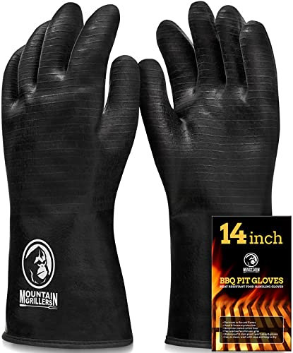 Gants de Barbecue résistants à la Chaleur et aux températures élevées – pour Barbecue, fumoir, Four, friteuse, Aliments – Imperméables, ignifuges, résistants à l'huile – Revêtement en néoprène (35cm)