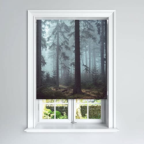 Foggy Woods Design Blackout Roller Blinds Windows Child Safety Cut To Size Fitting Included Forest Design, 120 x 140 cm