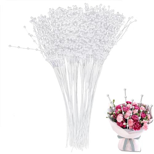 HERCHR Bouquet da Sposa, Perle bastoni per Albero di Natale Piccolo Vaso, 100 Pezzi Spray di Perle Steli di Perle Spray di Fiori per la Casa di Nozze Decorazione, Fiore Filo Perla Bianco Bouquet