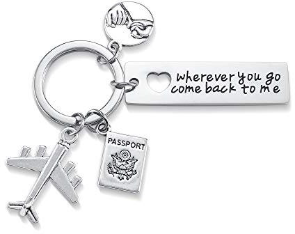 PiercingJak Schlüsselanhänger mit Gravur Wherever You Go Come Back To Me Kleiner Finger Versprechen Flugzeug Anhänger Reise Flugreisen Geschenk für Reisende Piloten Flugbegleiter Luftfahrtgeschenk