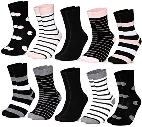Occulto Calzini da Donna (10 Paia, Modello: Lotte) multicolori in Cotone, graziosi Calze Donna con Righe e Motivi in Diversi Colori Rosa 35-38