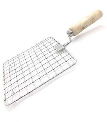 SRIYUG Edelstahl-Drahtbräter für Papad Jali mit Holzgriff, Bratennetz, Bratengrill, Chapati, Toast, Roti, Papad und mehr...