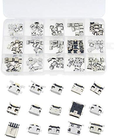 Teansic 150Pcs Micro Sockets USB Connectors Assortment Kit 15Models Plug Connector Jack Solder USB Repair Replacement Adapter Set