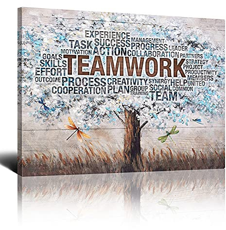 Drawpro Teamwork Tree inspirierende Wandkunst für Büro, motivierende Zitate, Wanddekoration, Teamwork, Baum, gerahmte Leinwand, Wandkunst, moderne Bürowanddekoration, lustige Geschenke, 50.8 x 61 cm