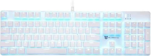 Qisan Mechanical Gaming Keyboard Wired Ice Blue Backlit Keyboard Blue Switches Full Size 104 Keys US Layout-White