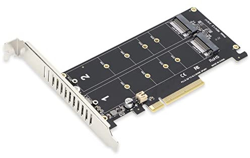Dpofirs Adapterkarte mit 2 X 32 Gbit/s Erweiterungskarten, Dual M.2 NVMe SSD zu PCIE X8 M Key Festplattenkonverter Leser Erweiterungskarte, Unterstützt Full Speed NVME SSD/M.2 PCIE(ph45)