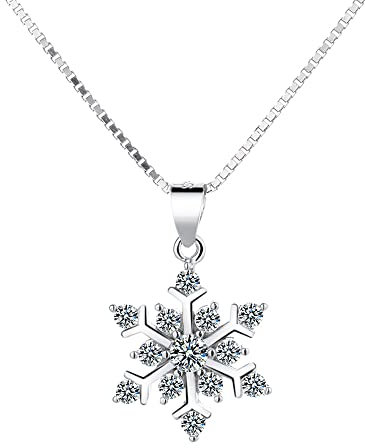 Belons Damen Kette Schneeflocken 925 Sterling Silber Zirkonia Anhänger Halskette Flocken Kette für Mädchen Frauen Kinder