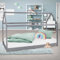 ML-Design Kinderbett 90x200 cm mit Dach und Lattenrost, Hellgrau, Hausbett für Mädchen und Jungen, Kinderhaus aus massivem Kiefernholz, Bodenbett Jugendbett, Kinder Bett Bettenhaus Spielbett Holzbett
