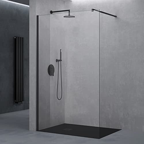 doporro Luxus Duschwand für Dusche Duschabtrennung 110x200cm Schwarz Walk-In Dusche 8mm ESG-Sicherheitsglas Klarglas inkl. Nanobeschichtung Bremen01K