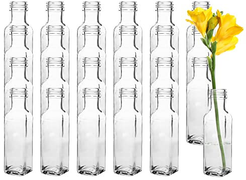 24 Stück Eckig Mini Vasen Typ-Mara100 Glasfläschchen kleine Dekoflaschen Flasche Väschen Vase Glasflaschen Blumenvase (24 Stück)