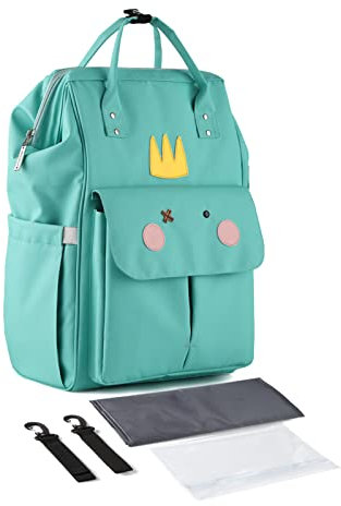 SONARIN Stylische Großer Kapazität Baby Wickelrucksack Wickeltasche,Multifunktions Wasserdicht Babytasche Wickeltasche Rucksack Reisetasche mit Wickelunterlage & Kinderwagen Haken(Grün)