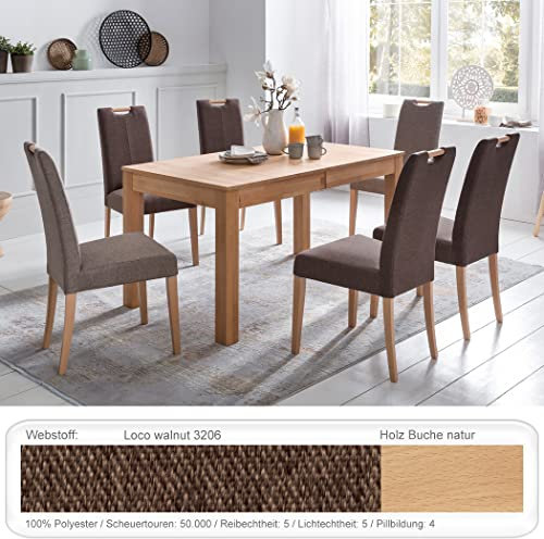 expendio Tischgruppe Ausziehtisch Ramon 3XL 140(260) x80 cm Kernbuche massiv Mittelauszug + Stühle Silvana mit Griff Varianten, Bezugstoff:Loco Walnut, Anzahl Stühle:mit 10 Stühlen