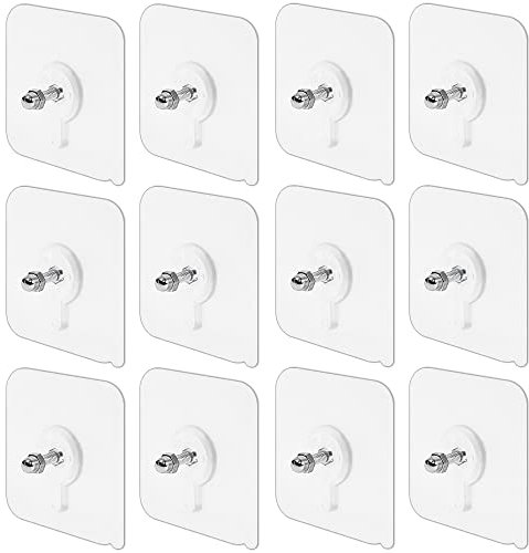 12 Stück Klebeschrauben, Klebe Schrauben Ohne Bohren Schrauben zum Kleben Selbstklebende Hängenägel Transparent Klebenägel Wand mit 14mm Schraubstange für Küche,Bad,Schrank,Schlüssel 7 x 7cm