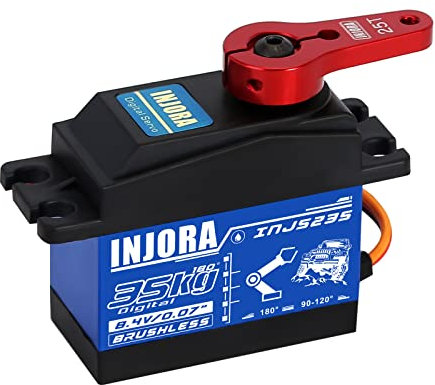 INJORA RC Servo Motor 35KG Impermeable Sin Escobillas Servo con 25T Servo Brazo Arm Bocina Par Grande Digitales Servos Alto Voltaje Metal Engranaje para 1/10 1/8 RC Clawer Auto Modelo Coche