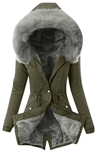 Nsercvb Winterjacke Damen Warm Gefüttert Winter Lang Parka Jacke Mantel Mittellang Wintermantel mit Kapuze Dicke Fleecejacke Übergangsjacke Steppjacke Lange Große Größen Outdoorjacke Damenjacke