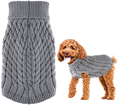 Hundepullover Strickwolle Haustier Pullover,Kleine Hunde Rollkragen Strickpullover Hunde Pullover Gestrickter Hundepullover Winter Hunde Katzenpullover Rollkragen Kleidung für Kleine Hunde (XL, Grau)
