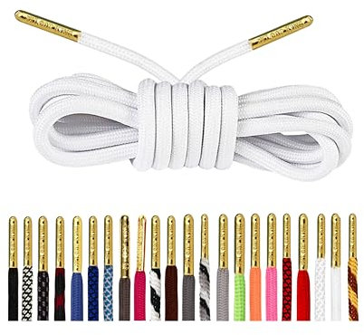 Loop King Laces 1 paio di lacci per scarpe in corda di lusso con punte dorate, Bianco, 10+ Eyelets / 150cm / 59