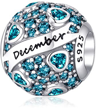 Geburtsstein Dezember Charms Anhänger 925 Sterling Silber - Dezember Birthstone Bead Charms Perlen Geburtstag mit Zirkonia für Europäische Armbänder Halsketten