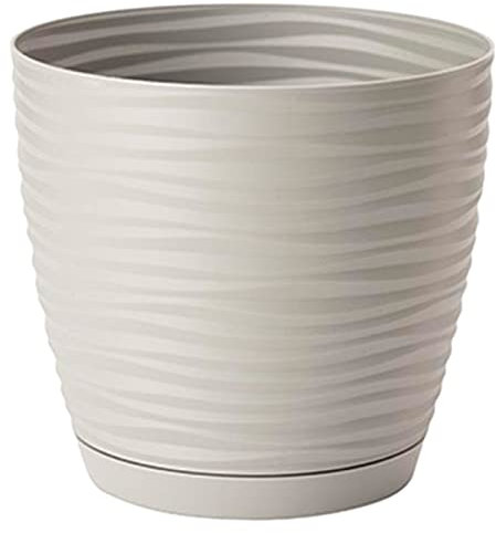 Tradineur - Maceta Redonda con Plato - Diseño Sahara (Ø 19 cm) - Fabricado en plástico - Ideal parajardín Exterior, terraza o balcón - Color Surtido